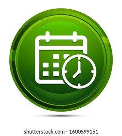 Appointment date calendar icon isolated on glassy green round button illustration