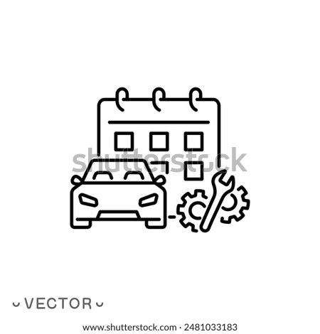 Appointment date for car service icon, car service date icon, thin line symbol isolated on white background, editable stroke eps 10 vector illustration