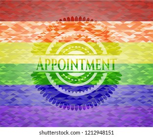 Appointment emblem on mosaic background with the colors of the LGBT flag