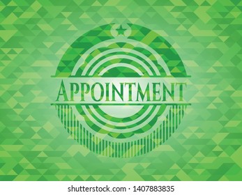 Appointment green emblem with mosaic background. Vector Illustration. Detailed.