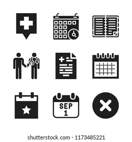 appointment icon. 9 appointment vector icons set. cancel, organizer and hospital pin icons for web and design about appointment theme
