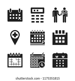 appointment icon. 9 appointment vector icons set. doctor, calendar date and hospital pin icons for web and design about appointment theme