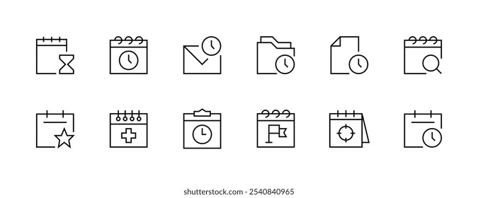 Appointment icon collection. Schedule, calendar, time, event, date, deadline, time management, project plan and more. Editable stroke. Pixel Perfect. Grid base 32px.