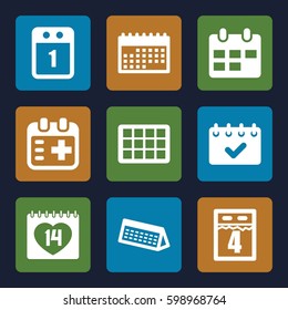 appointment icons set. Set of 9 appointment filled icons such as 14 date, medical appointment, 1st day calendar, calendar 