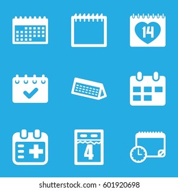 appointment icons set. Set of 9 appointment filled icons such as 14 date, medical appointment, calendar, 4th date calendar