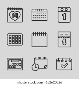 Appointment icons set. set of 9 appointment outline icons such as 14 date, 1st day calendar