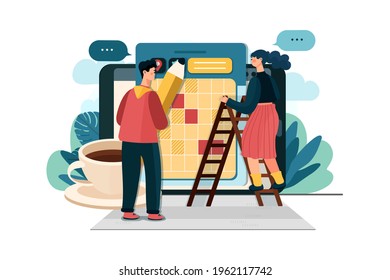 Konzept der Ernennung von Illustrationen. Kann für Web-Banner, Infografiken, Heldenbilder verwendet werden. Flache isometrische Illustration einzeln auf weißem Hintergrund.