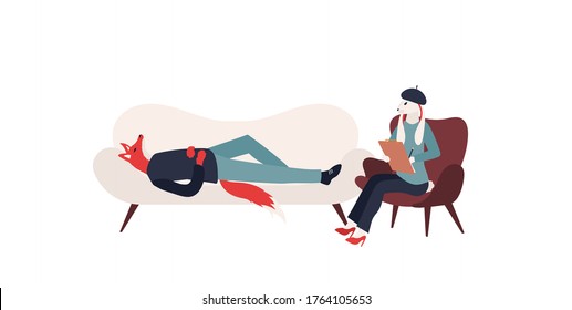 Appointment with a psychologist background. Modern illustration slider site page. Psychologist conducts a session concept. Web banner patient psychologist's appointment. Vector design image.