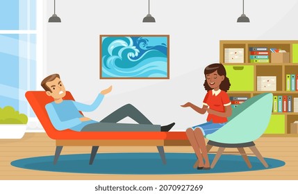 Appointment with Psychologist with Man Having Anger Therapy Vector Illustration