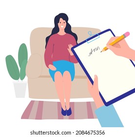 Appointment with a psychologist. Psychological practice. Girl or woman at a doctor's appointment with a psychologist
