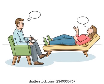 Appointment with a psychotherapist vector illustration. Medical science educational illustration