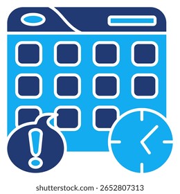 Ícone de lembrete de compromisso representado por calendário,relógio,estilo de marcador Dualtone.
