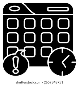 Icono de recordatorio de cita representado por calendario, reloj, marcador.