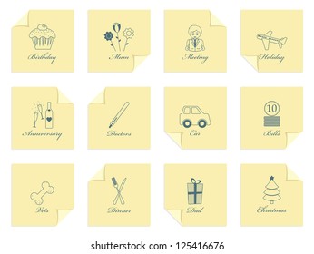 appointment reminder notes on square yellow paper, isolated on white