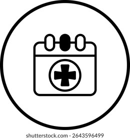 Ícone de agendamento de compromisso com cruzamento médico dentro do calendário, lembrete de assistência médica