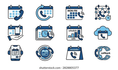 Appointment scheduling reminder and callback icon set.