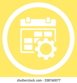 Appointment Setup vector icon. Style is flat rounded symbol, white color, rounded angles, yellow background.