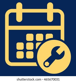 Appointment Setup vector icon. Style is flat symbol, yellow color, rounded angles, blue background.