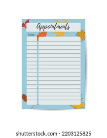 Appointment Template Daily Check List Organizer And Schedule With Autumn Leaves