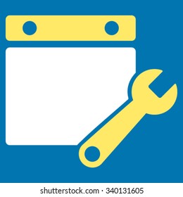 Appointment Tuning vector icon. Style is bicolor flat symbol, yellow and white colors, rounded angles, blue background.