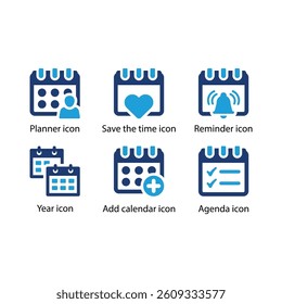 Appointment, Unavailable, Meeting, Year, Add calendar, Agenda, Blue Icon Set