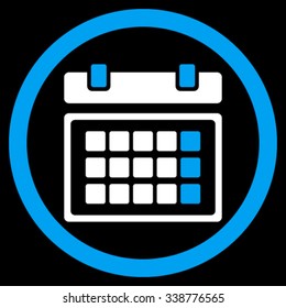 Appointment vector icon. Style is bicolor flat rounded symbol, blue and white colors, rounded angles, black background.