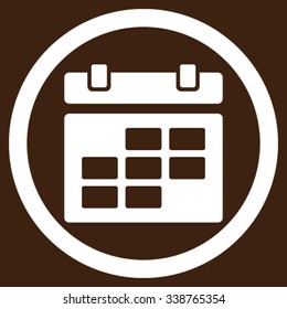 Appointment vector icon. Style is flat rounded symbol, white color, rounded angles, brown background.