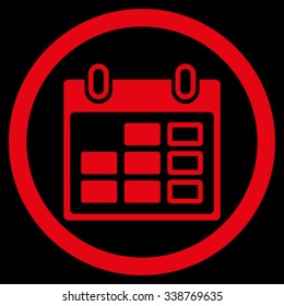 Appointment Week vector icon. Style is flat rounded symbol, red color, rounded angles, black background.