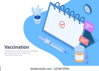 Appointments for vaccination, vaccination calendar, syringes, vials and antibiotics