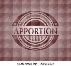 Apportion red emblem or badge with abstract geometric polygonal pattern background. Seamless.