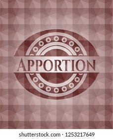 Apportion red seamless emblem or badge with abstract geometric polygonal pattern background.