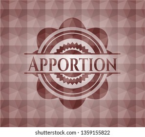 Apportion red seamless emblem or badge with geometric pattern background.
