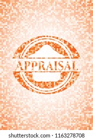 Appraisal abstract emblem, orange mosaic background