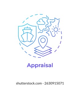 Appraisal blue gradient concept icon. Identify potential hazards for ship on route. Stage of passage planning. Round shape line illustration. Abstract idea. Graphic design. Easy to use in booklet