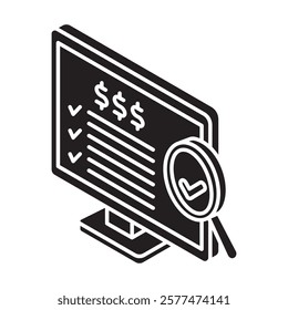 Appraisal glyph isometric 3D. use for modern concept, print, UI, UX kit, web and app development. Vector EPS 10, related to education, business, finance, investment.