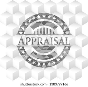 Appraisal realistic grey emblem with cube white background