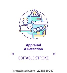 Appraisal and retention concept icon. Salary bonuses. IT staffing process abstract idea thin line illustration. Isolated outline drawing. Editable stroke. Arial, Myriad Pro-Bold fonts used