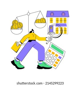 Appraisal services abstract concept vector illustration. Property valuation, home appraisal fee, financial decision, consulting firm, automotive and damage expertise, cost abstract metaphor.
