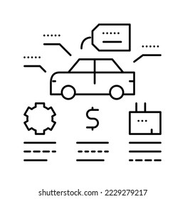 vectores de icono de la línea del coche de evaluación. signo del coche de evaluación. símbolo de contorno aislado ilustración negra