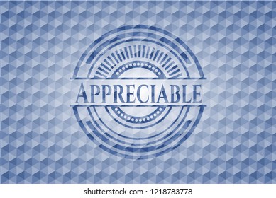 Appreciable blue polygonal emblem.
