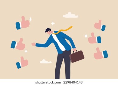 Appreciate or acknowledge coworker, respect or honor for great people, admiration or thank you, gratitude concept, businessman respected by colleagues giving thumbs up for his help and success.