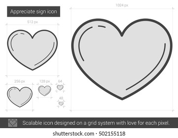 Appreciate sign vector line icon isolated on white background. Appreciate sign line icon for infographic, website or app. Scalable icon designed on a grid system.