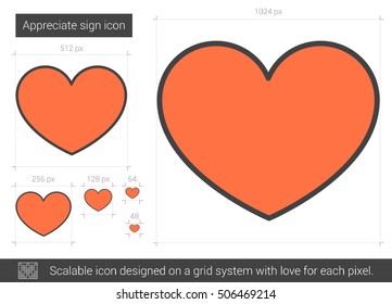 Appreciate sign vector line icon isolated on white background. Appreciate sign line icon for infographic, website or app. Scalable icon designed on a grid system.