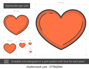 Appreciate sign vector line icon isolated on white background. Appreciate sign line icon for infographic, website or app. Scalable icon designed on a grid system.