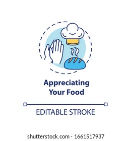 Appreciating your food concept icon. Conscious nutrition, mindful eating idea thin line illustration. Expressing gratitude for meal. Vector isolated outline RGB color drawing. Editable stroke