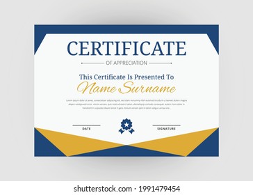 Appreciation and achievement certificate design. Certificate of appreciation template. Modern creative abstract certificate template.