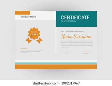 Appreciation and achievement certificate design. Certificate of appreciation template. Modern creative abstract certificate template.