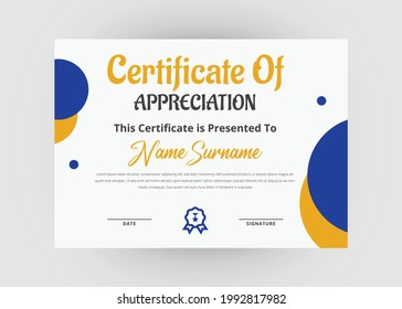 Appreciation and achievement certificate design. Certificate of appreciation template. Modern creative abstract certificate template.
