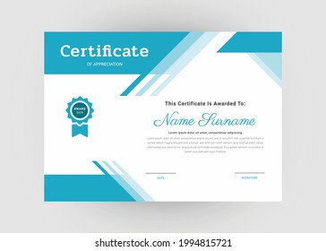 Appreciation and achievement certificate design. Certificate of appreciation template. Modern creative abstract certificate template.