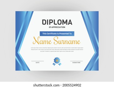 Appreciation and achievement certificate design. Certificate of appreciation template. Modern creative abstract certificate template.